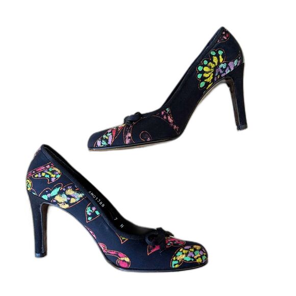 Stuart Weitzman Silk Faille "Ascot"Floral Paisley Bocaccio Stiletto Pumps Sz 7N - Picture 1 of 12